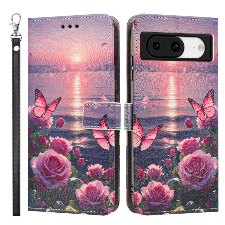 For Google Pixel 8 Painted Pattern Vegan Leather Phone Case with Strap