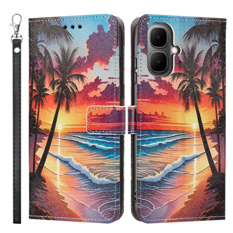 For Infinix Smart 10 4G Painted Pattern Vegan Leather Phone Case with Strap