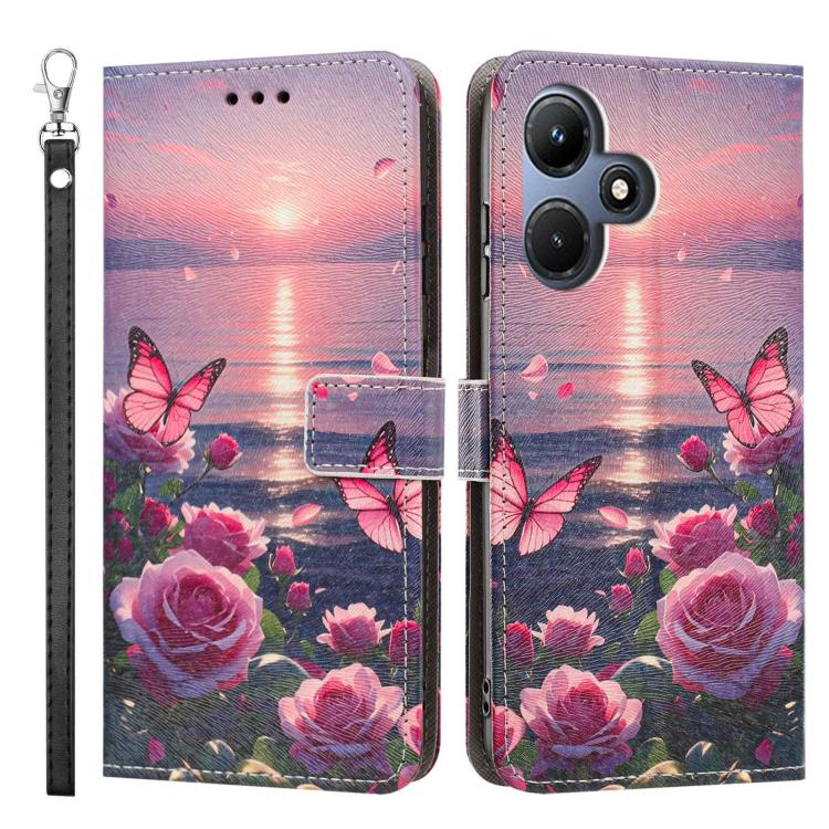For Infinix Hot 30i Painted Pattern Vegan Leather Phone Case with Strap