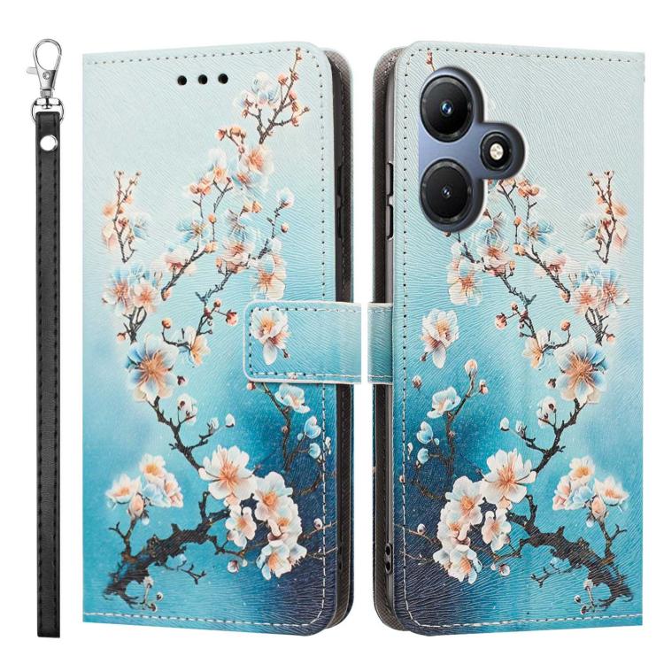 For Infinix Hot 30i Painted Pattern Vegan Leather Phone Case with Strap