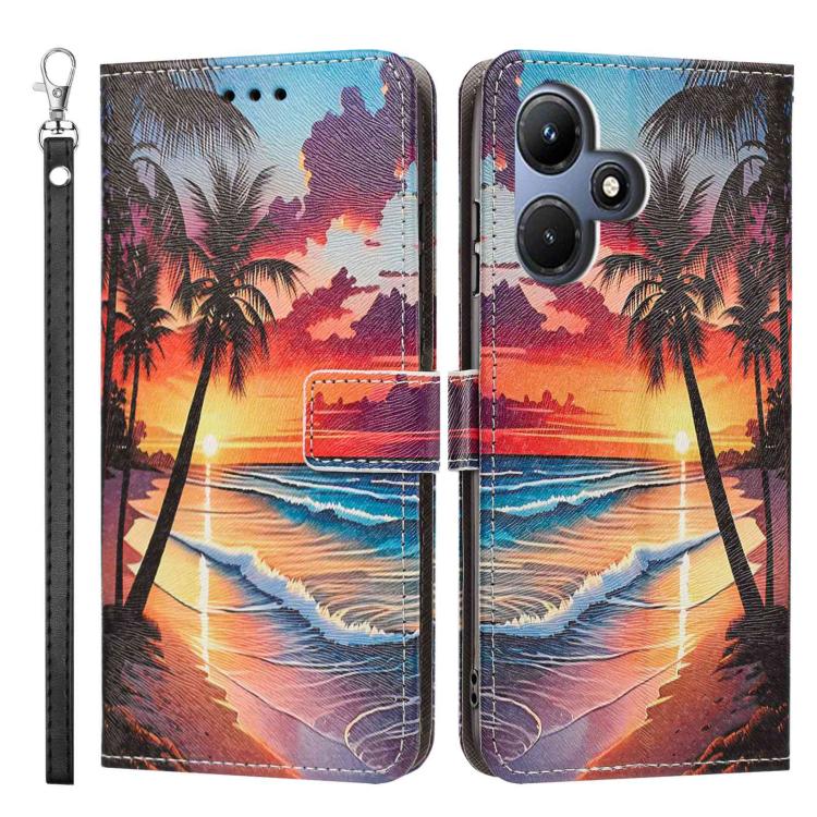 For Infinix Hot 30i Painted Pattern Vegan Leather Phone Case with Strap
