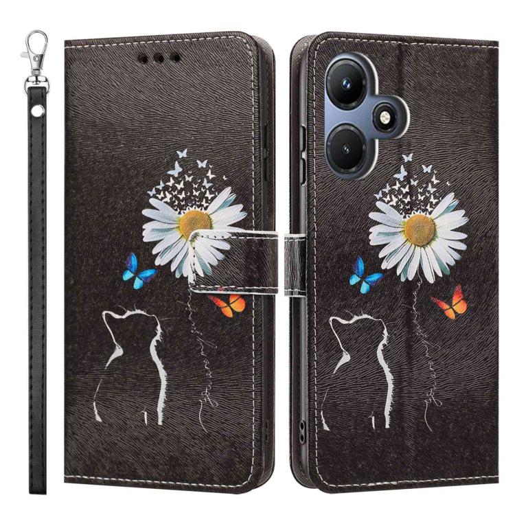 For Infinix Hot 30i Painted Pattern Vegan Leather Phone Case with Strap