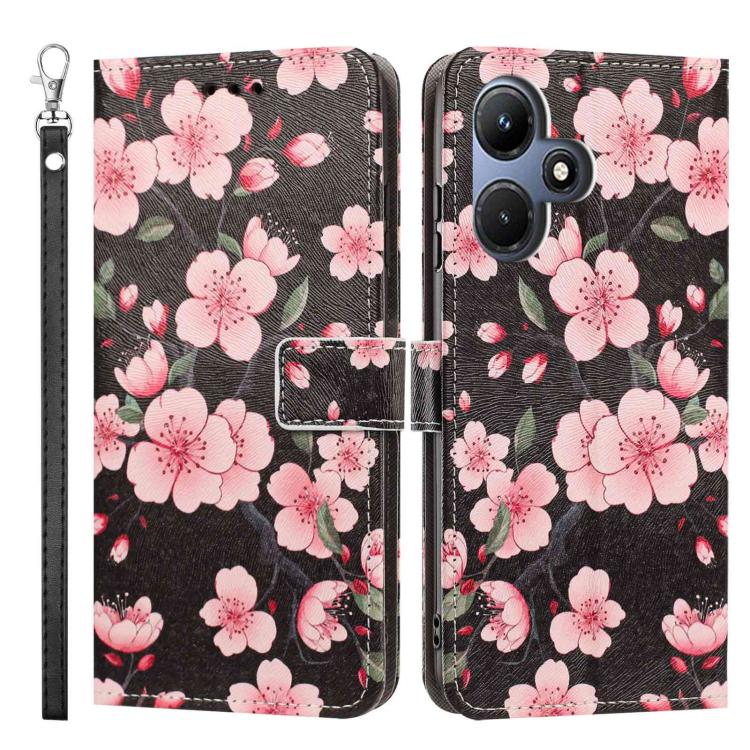 For Infinix Hot 30i Painted Pattern Vegan Leather Phone Case with Strap