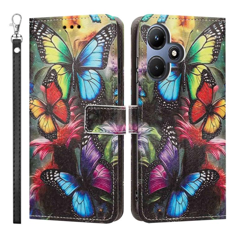 For Infinix Hot 30i Painted Pattern Vegan Leather Phone Case with Strap