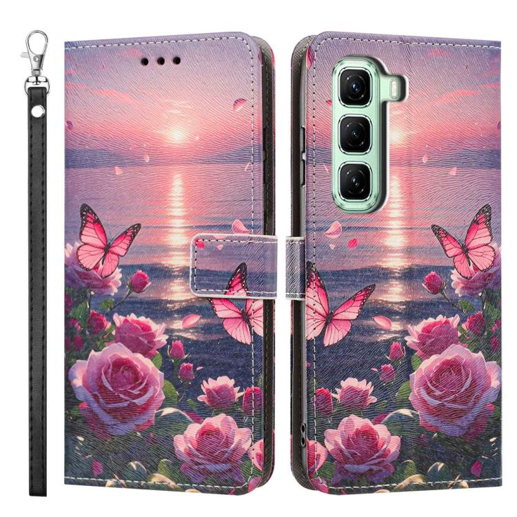 For Infinix Hot 50 4G Painted Pattern Vegan Leather Phone Case with Strap