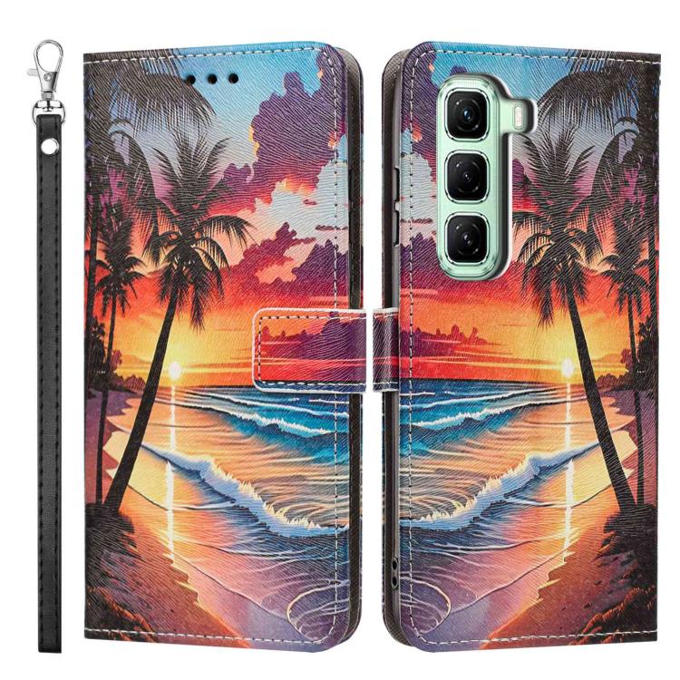 For Infinix Hot 50 5G Painted Pattern Vegan Leather Phone Case with Strap