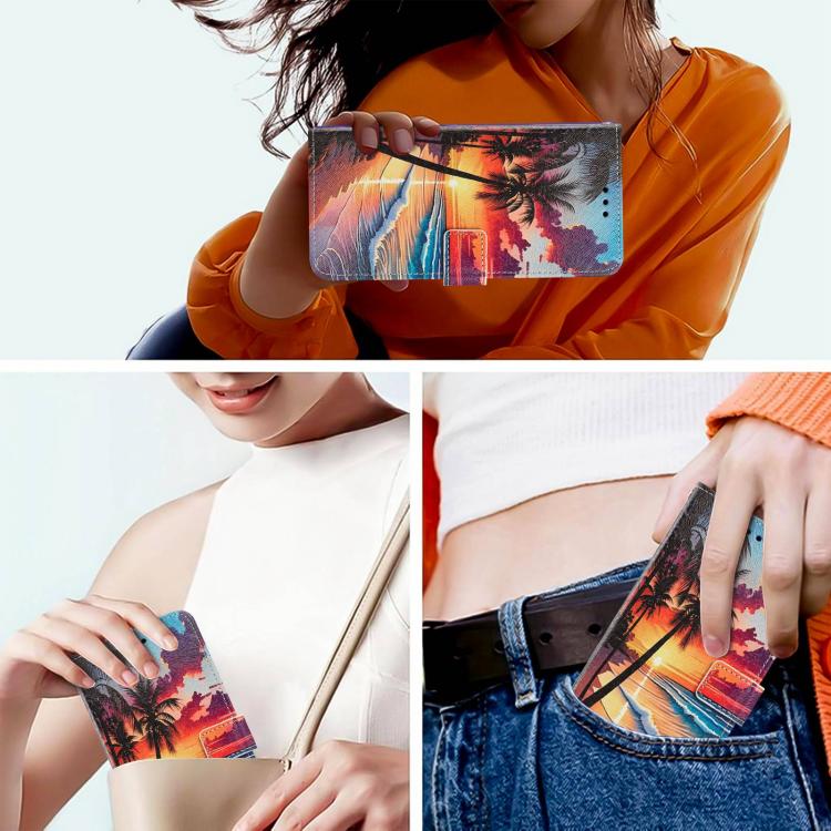 For Infinix Hot 50 5G Painted Pattern Vegan Leather Phone Case with Strap