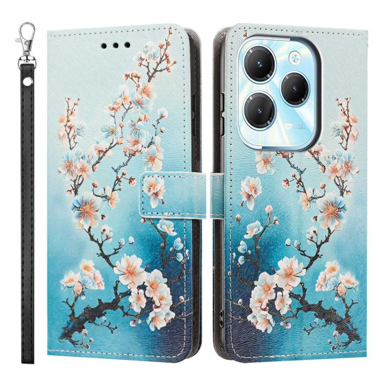 For Infinix Hot 40 Painted Pattern Vegan Leather Phone Case with Strap