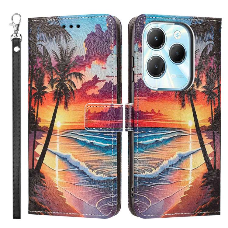 For Infinix Hot 40 Painted Pattern Vegan Leather Phone Case with Strap