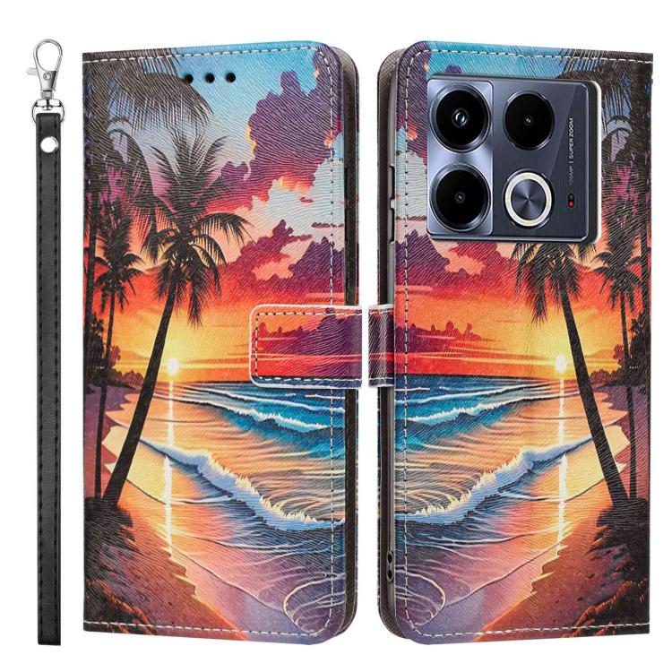 For Infinix Note 40 Painted Pattern Vegan Leather Phone Case with Strap