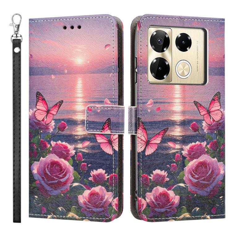 For Infinix Note 40 Pro Painted Pattern Vegan Leather Phone Case with Strap