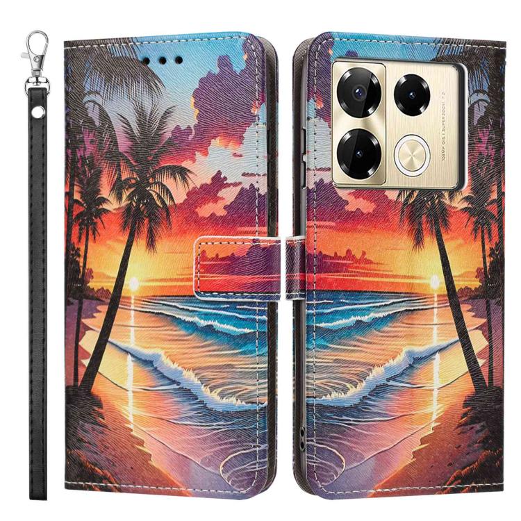 For Infinix Note 40 Pro Painted Pattern Vegan Leather Phone Case with Strap