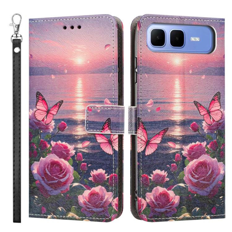 For Infinix Smart 10 Plus 4G Painted Pattern Vegan Leather Phone Case with Strap