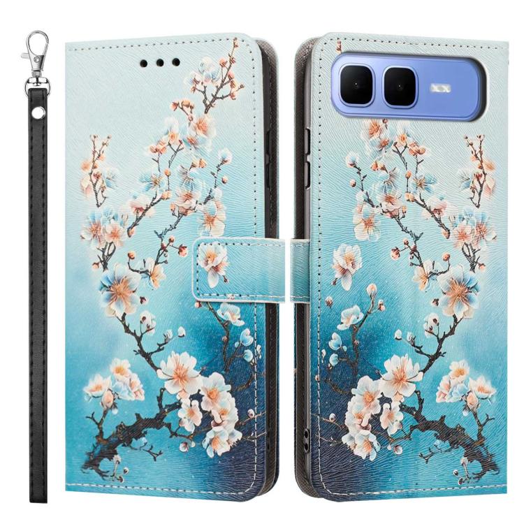 For Infinix Smart 10 Plus 4G Painted Pattern Vegan Leather Phone Case with Strap