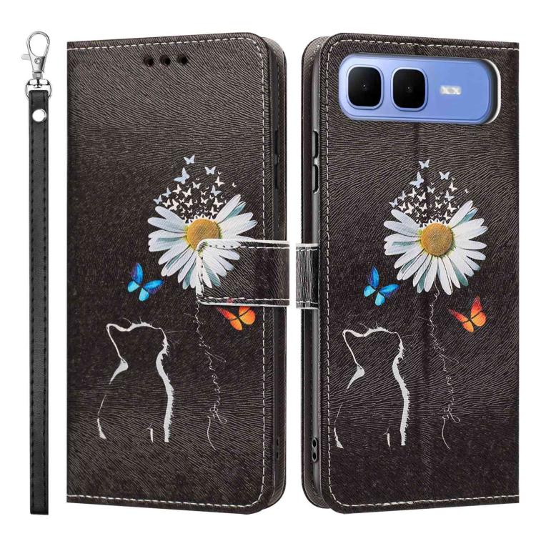 For Infinix Smart 10 Plus 4G Painted Pattern Vegan Leather Phone Case with Strap