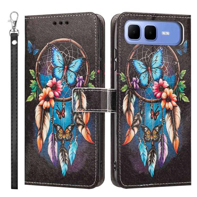 For Infinix Smart 10 Plus 4G Painted Pattern Vegan Leather Phone Case with Strap