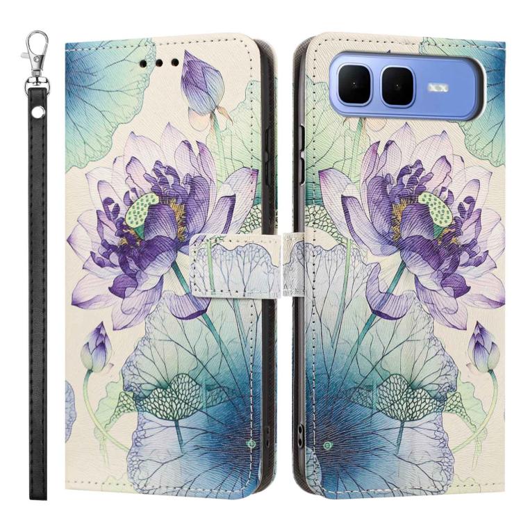 For Infinix Smart 10 Plus 4G Painted Pattern Vegan Leather Phone Case with Strap