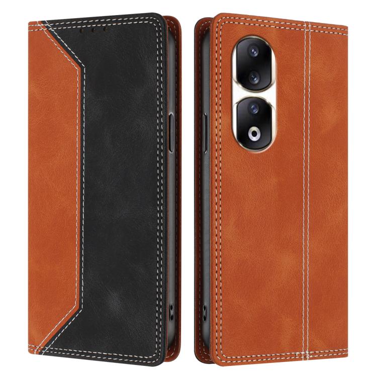 For Honor 90 Pro Skin Feel Two-tone RFID Blocking Vegan Leather Phone Case