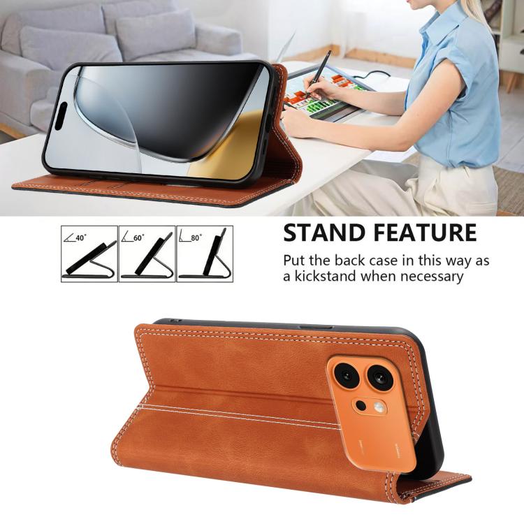 For Honor 600 / 600 Pro Global Skin Feel Two-tone RFID Blocking Vegan Leather Phone Case