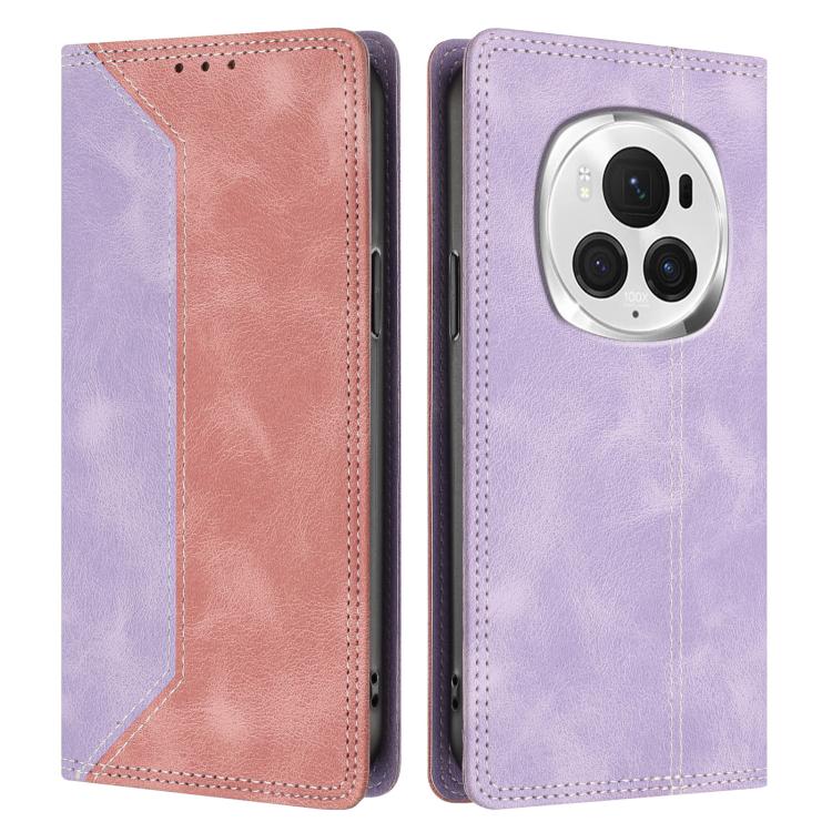 For Honor Magic6 Pro Skin Feel Two-tone RFID Blocking Vegan Leather Phone Case