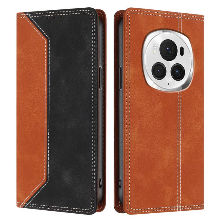 For Honor Magic6 Pro Skin Feel Two-tone RFID Blocking Vegan Leather Phone Case