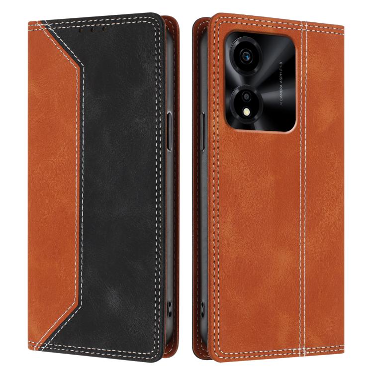 For Honor X5c Plus Skin Feel Two-tone RFID Blocking Vegan Leather Phone Case