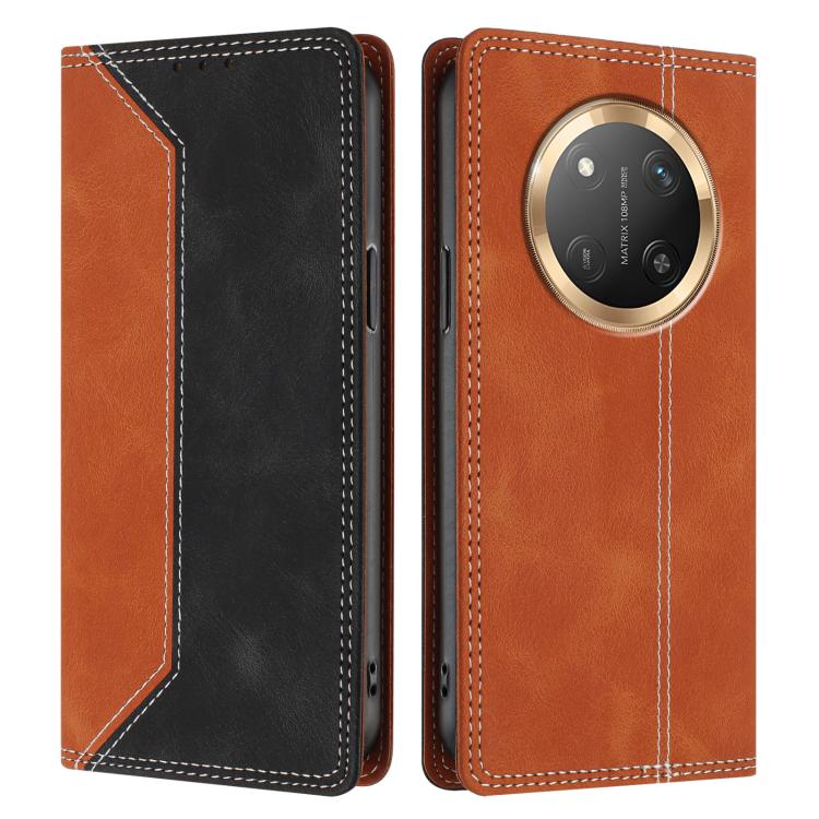 For Honor X9c / Magic7 Lite Skin Feel Two-tone RFID Blocking Vegan Leather Phone Case