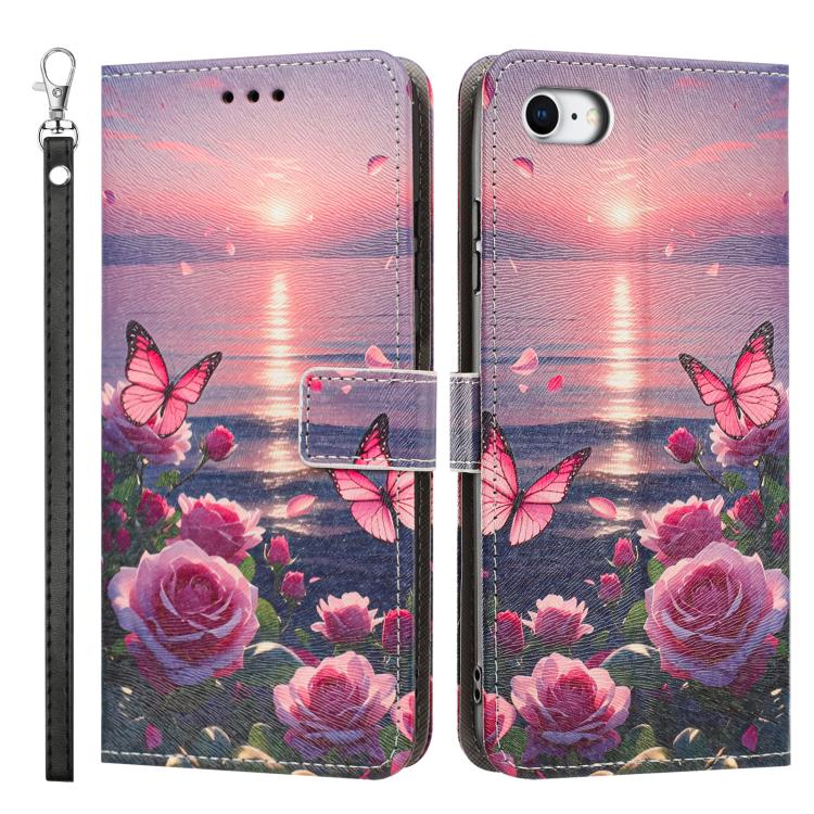 For iPhone 6 / 7 / 8 Painted Pattern Vegan Leather Phone Case with Strap