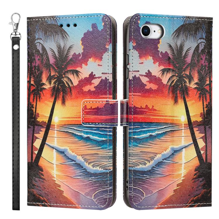 For iPhone 6 / 7 / 8 Painted Pattern Vegan Leather Phone Case with Strap
