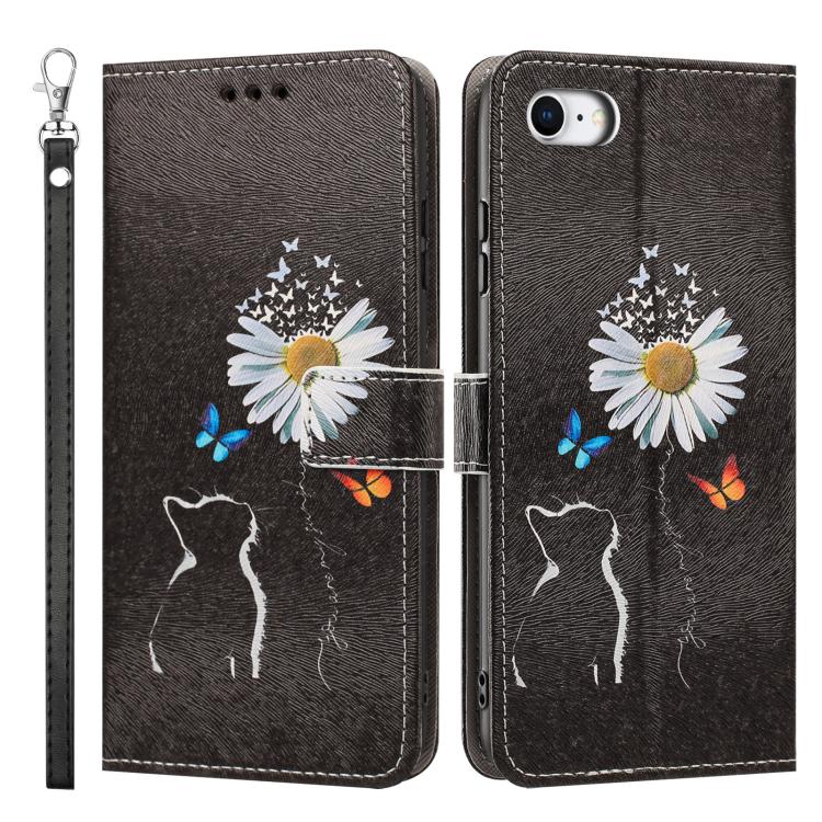 For iPhone 6 / 7 / 8 Painted Pattern Vegan Leather Phone Case with Strap