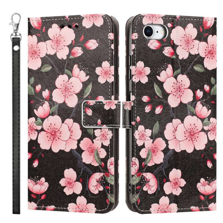 For iPhone 6 / 7 / 8 Painted Pattern Vegan Leather Phone Case with Strap