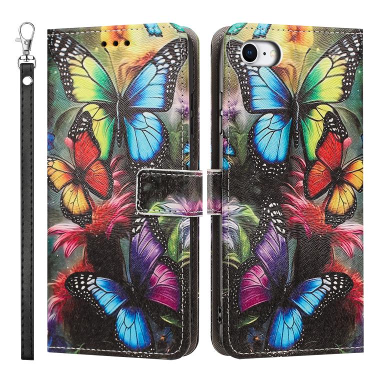 For iPhone 6 / 7 / 8 Painted Pattern Vegan Leather Phone Case with Strap
