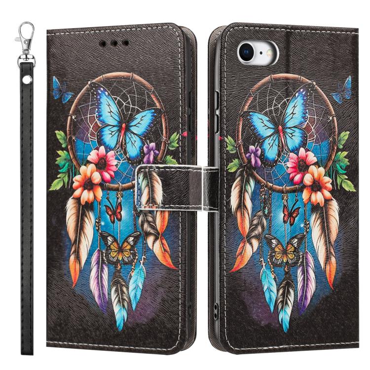 For iPhone 6 / 7 / 8 Painted Pattern Vegan Leather Phone Case with Strap