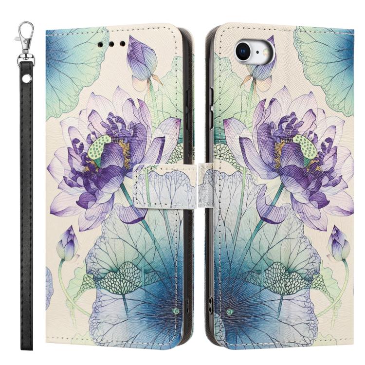 For iPhone 6 / 7 / 8 Painted Pattern Vegan Leather Phone Case with Strap