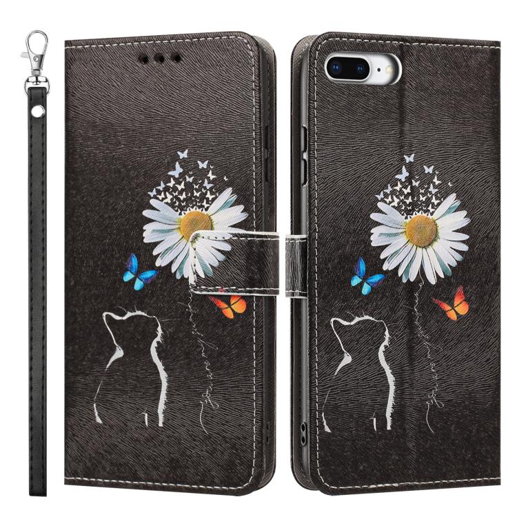 For iPhone 6 Plus / 7 Plus / 8 Plus Painted Pattern Vegan Leather Phone Case with Strap