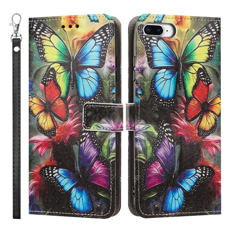 For iPhone 6 Plus / 7 Plus / 8 Plus Painted Pattern Vegan Leather Phone Case with Strap