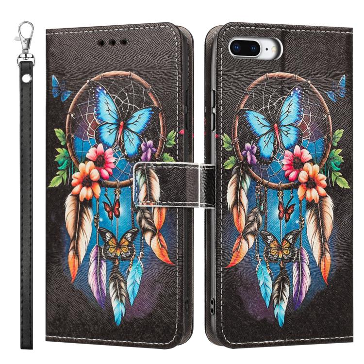 For iPhone 6 Plus / 7 Plus / 8 Plus Painted Pattern Vegan Leather Phone Case with Strap