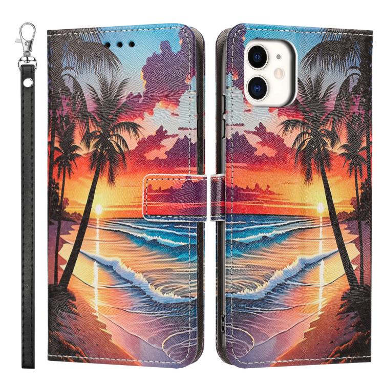 For iPhone 11 Painted Pattern Vegan Leather Phone Case with Strap