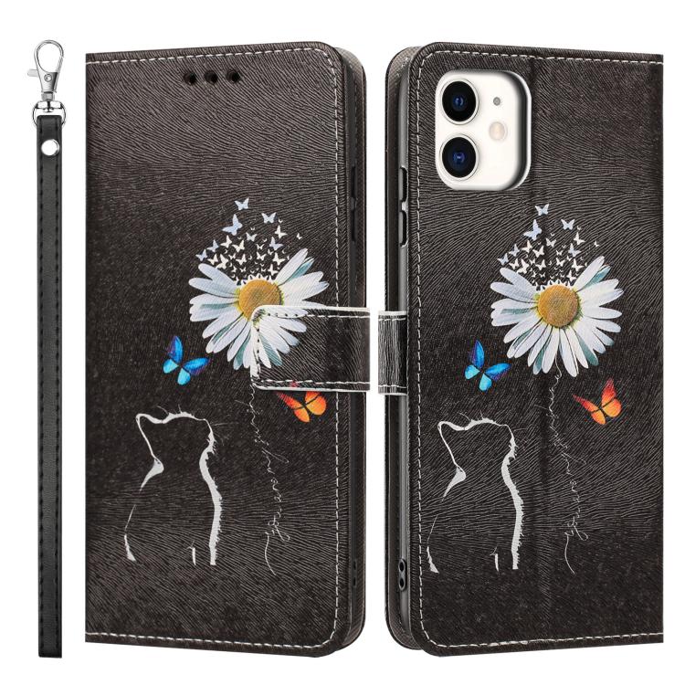 For iPhone 11 Painted Pattern Vegan Leather Phone Case with Strap