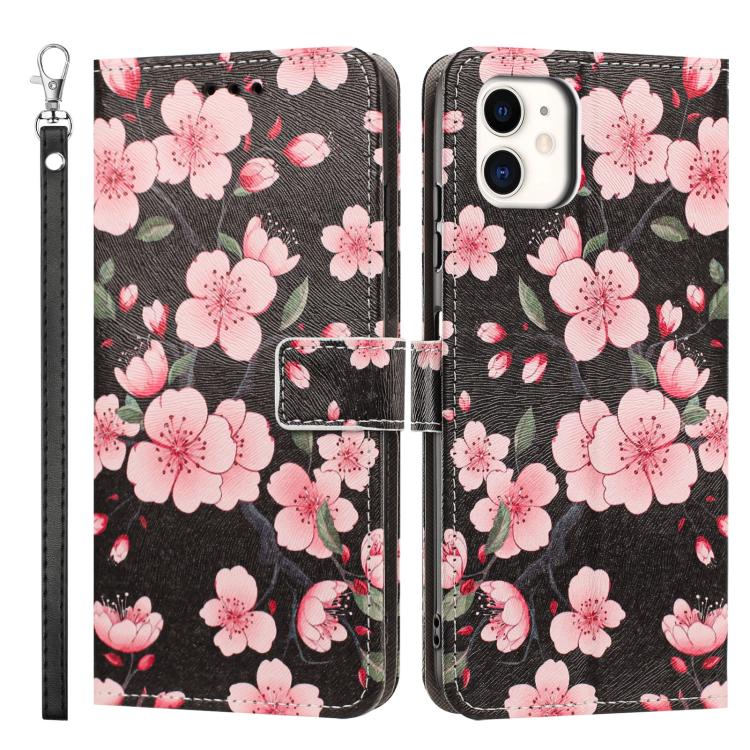 For iPhone 11 Painted Pattern Vegan Leather Phone Case with Strap