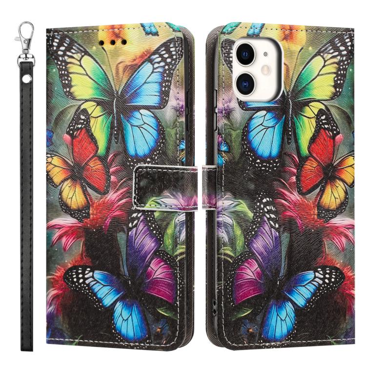 For iPhone 11 Painted Pattern Vegan Leather Phone Case with Strap