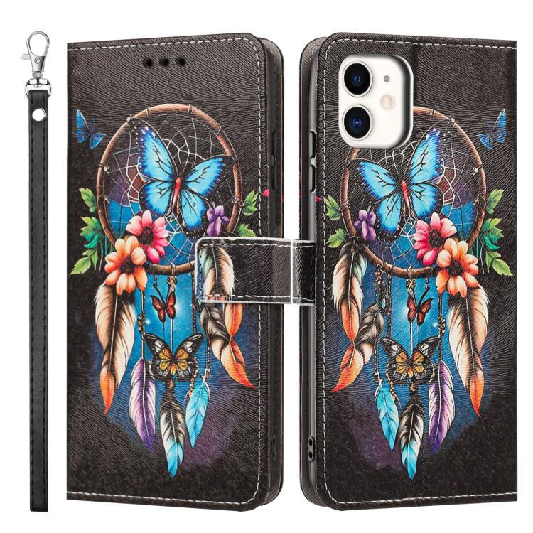 For iPhone 11 Painted Pattern Vegan Leather Phone Case with Strap
