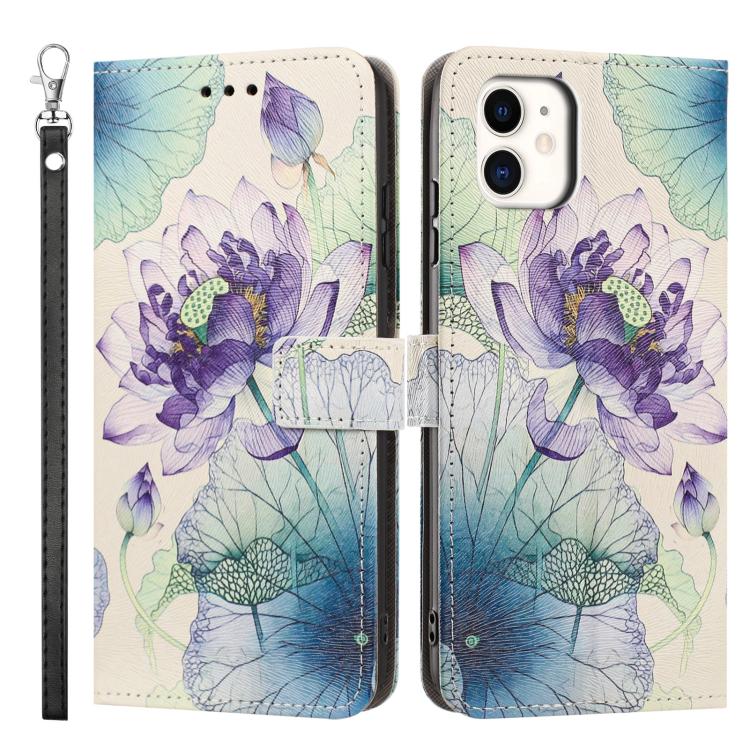For iPhone 11 Painted Pattern Vegan Leather Phone Case with Strap