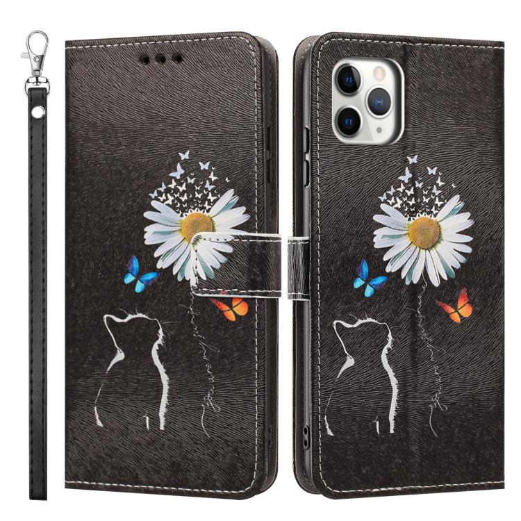 For iPhone 11 Pro Max Painted Pattern Vegan Leather Phone Case with Strap