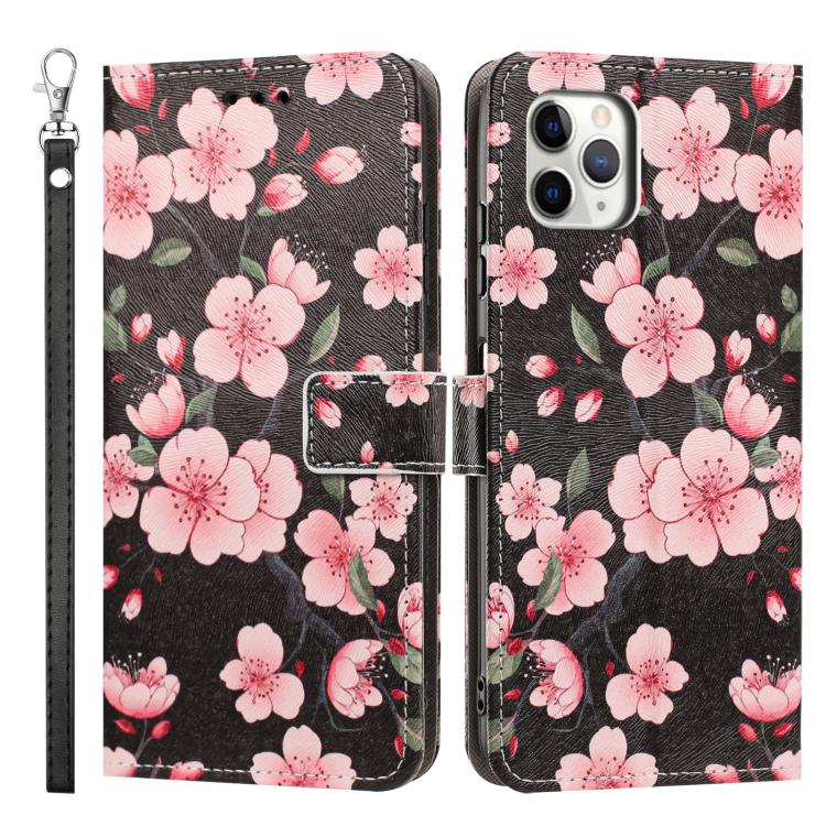 For iPhone 11 Pro Max Painted Pattern Vegan Leather Phone Case with Strap