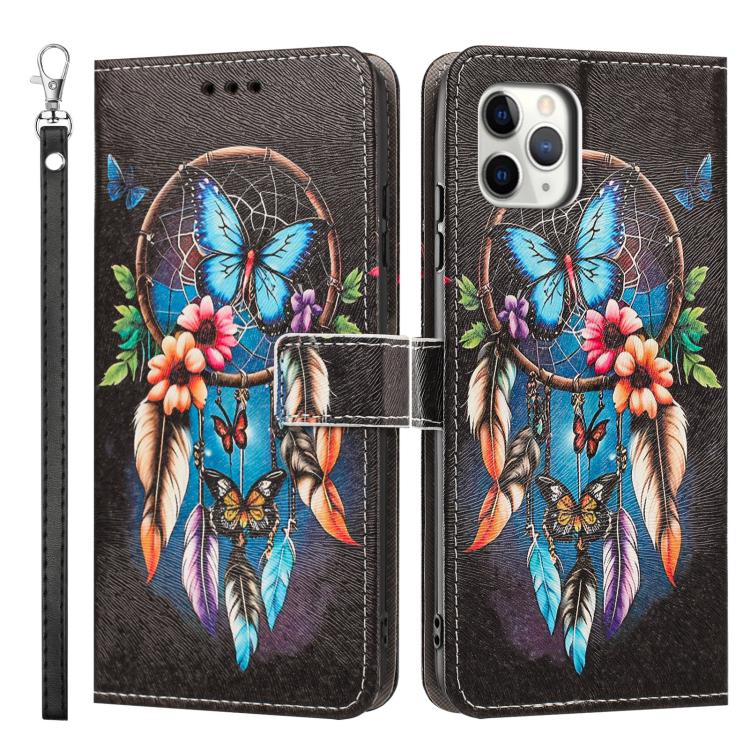 For iPhone 11 Pro Max Painted Pattern Vegan Leather Phone Case with Strap