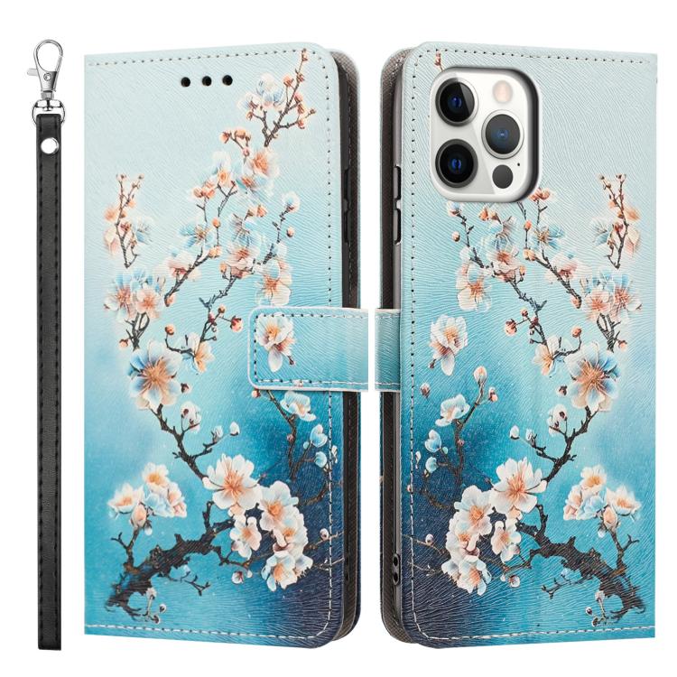 For iPhone 12 Pro / 12 Painted Pattern Vegan Leather Phone Case with Strap