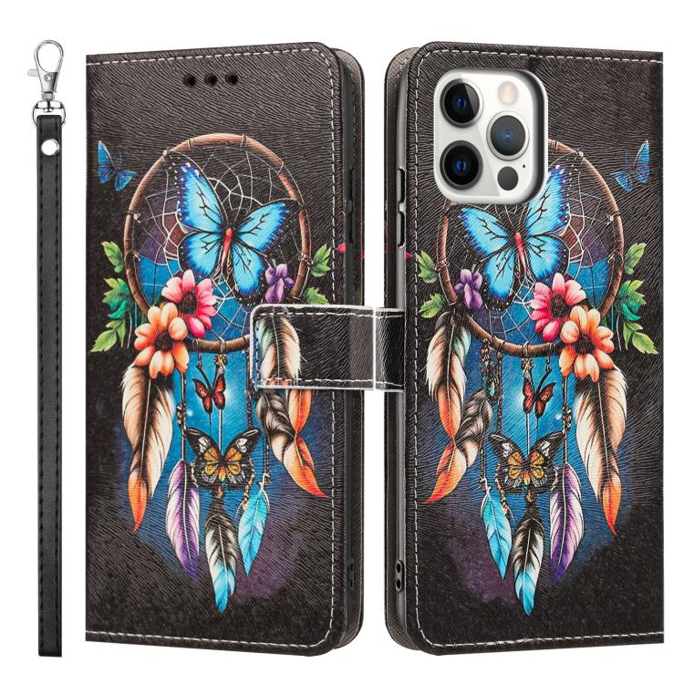 For iPhone 12 Pro / 12 Painted Pattern Vegan Leather Phone Case with Strap
