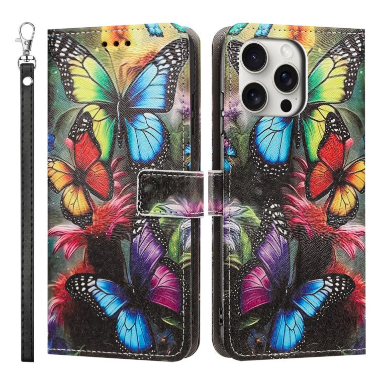 For iPhone 13 Pro Max Painted Pattern Vegan Leather Phone Case with Strap