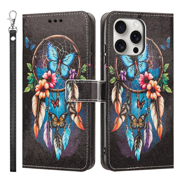 For iPhone 13 Pro Max Painted Pattern Vegan Leather Phone Case with Strap